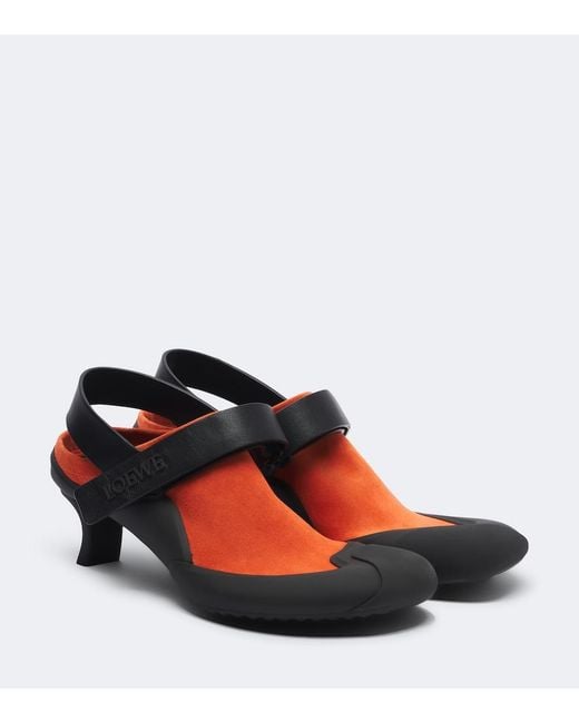 Loewe Red Dive Slingback Suede Pumps