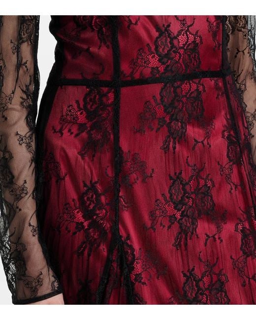 Dolce & Gabbana Red Floral Lace Midi Dress