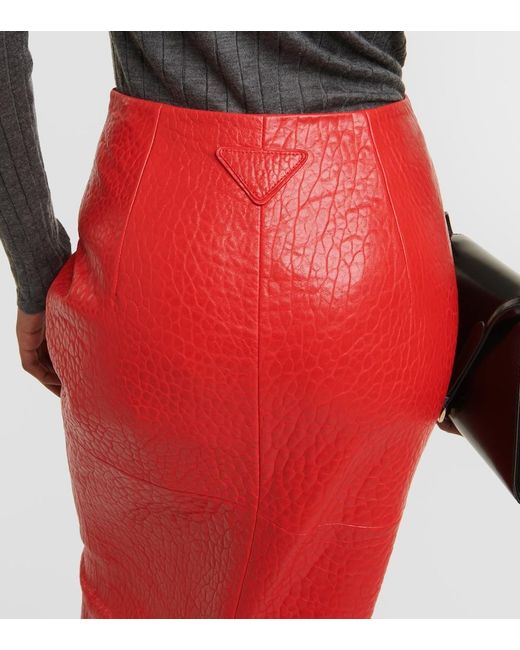 Prada Red Leather Pencil Skirt
