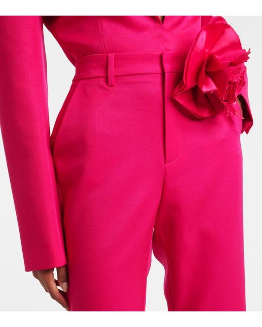 Area Pink Floral-Applique Wool Capri Pants