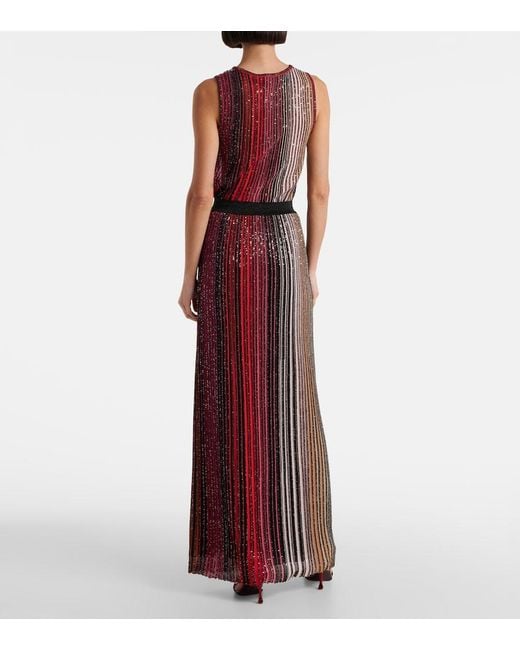 Missoni Red Striped Sequined Lame Maxi Skirt