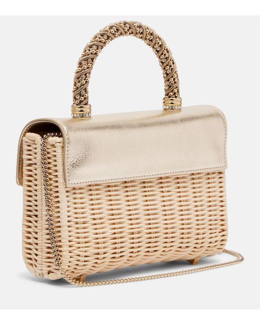 Roger Vivier Metallic Jewel Efflorescence Mini Rattan Tote Bag