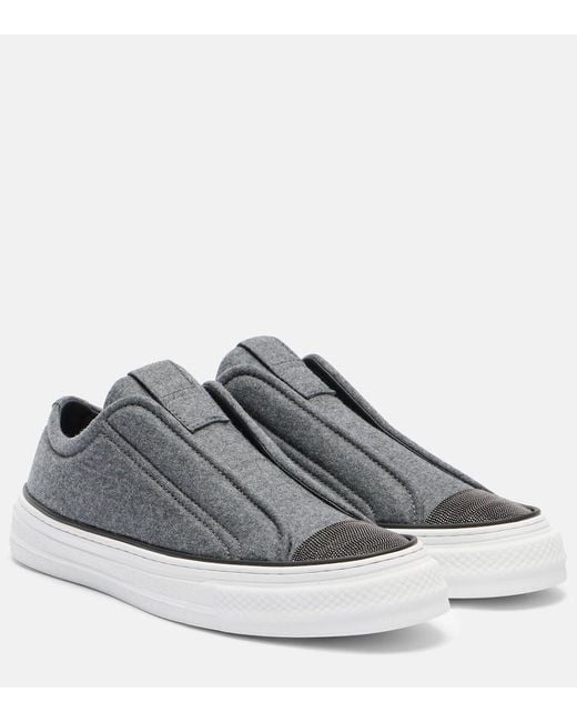 Brunello Cucinelli Gray Low-Top Slip-On Sneakers