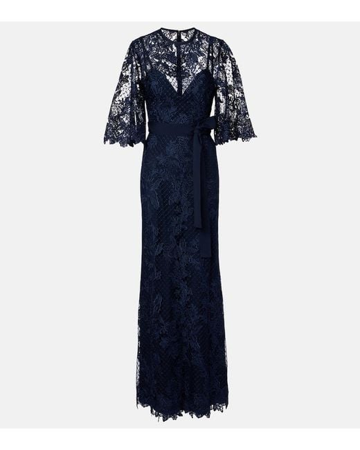 Elie Saab Blue Embroidered Lace And Tulle Gown