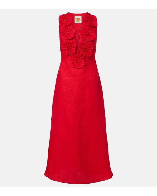 FARM Rio Women's Red Floral-Applique Halterneck Linen Midi Dress -  coffeafoods.com