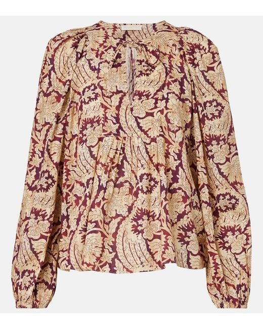 Ulla Johnson Brown Brea Printed Cotton-Blend Blouse