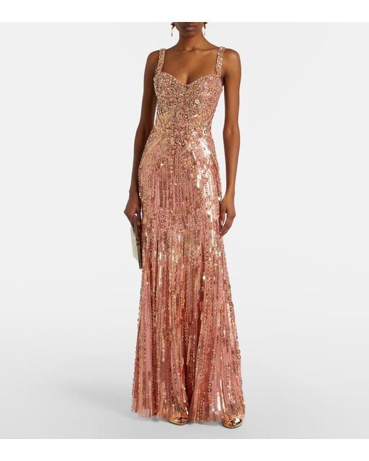 Jenny Packham Pink Da Vinci Embellished Bustier Gown