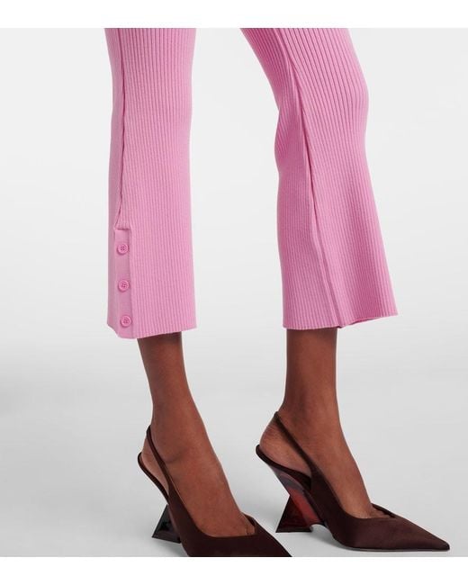 Courreges Pink Belted Ribbed-Knit Capri Pants