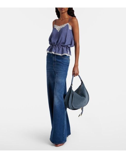 Chloé Blue Marcie Medium Suede Shoulder Bag
