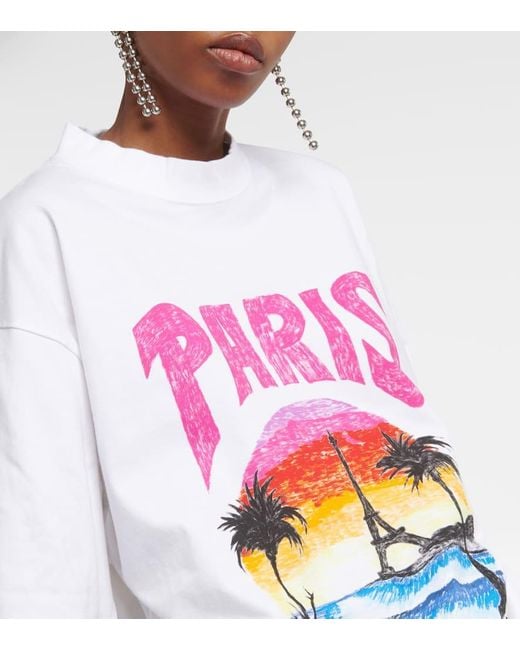 T-shirt Tropical Paris in jersey di cotone di Balenciaga in Pink