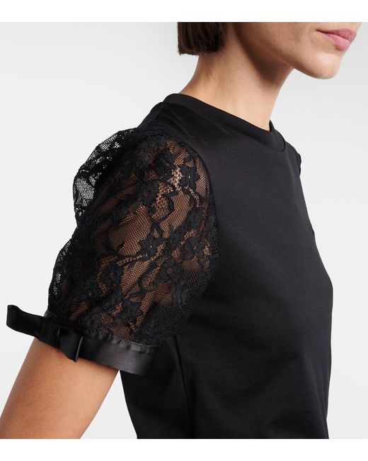 Nina Ricci Black Lace-Trimmed Cotton Jersey T-Shirt