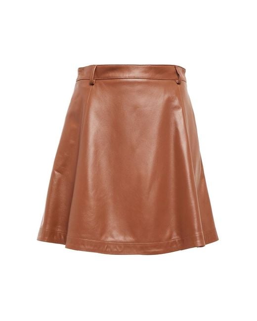 Polo Ralph Lauren Brown Mid-rise Leather Miniskirt