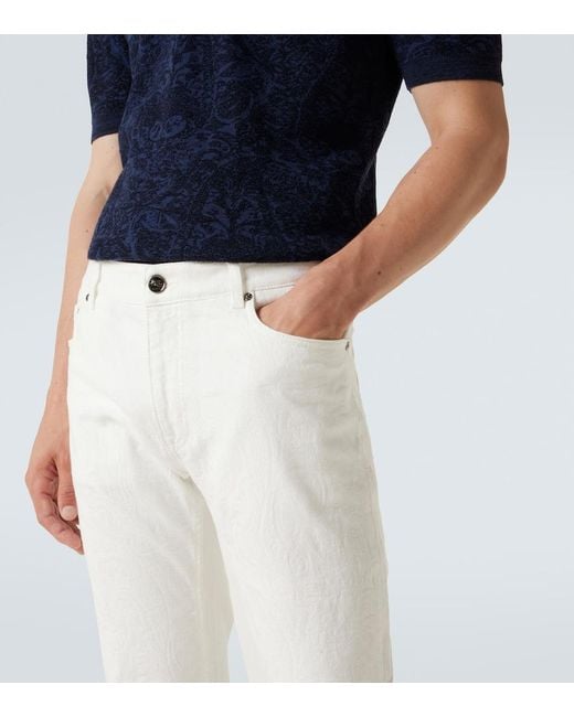 Etro White Pegaso Low-Rise Straight Jeans for men