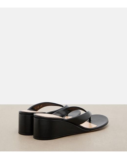 Gianvito Rossi Black Leather Wedge Thong Sandals