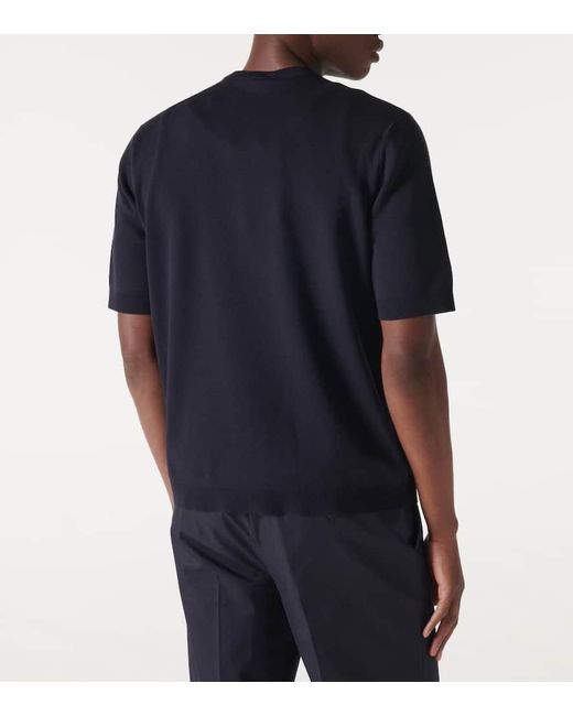 T-shirt in seta e cotone con logo di Gucci in Blue da Uomo