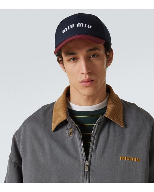 Miu Miu Blue Logo Cotton Drill Baseball Cap for men