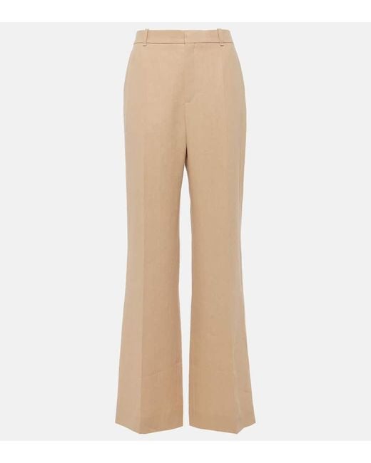 Pantalones anchos de lino Chloé de color Natural