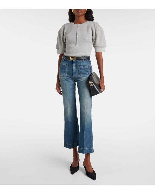 Victoria Beckham Gray Cotton-Blend Henley Shirt