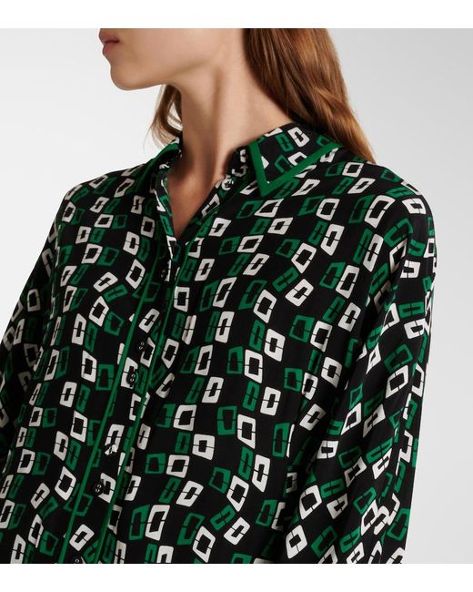 Diane von Furstenberg Green Alona Printed Crepe Shirt