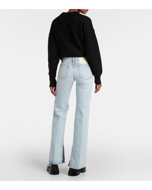 AMI Blue Split-Hem Flared Jeans