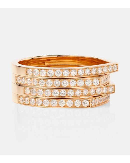 Repossi Metallic Antifer 4 Rows 18kt Rose Gold Ring With Diamonds