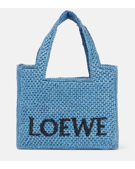 Loewe Paula's Ibiza Mini Logo Raffia Shopper in Blue | Lyst