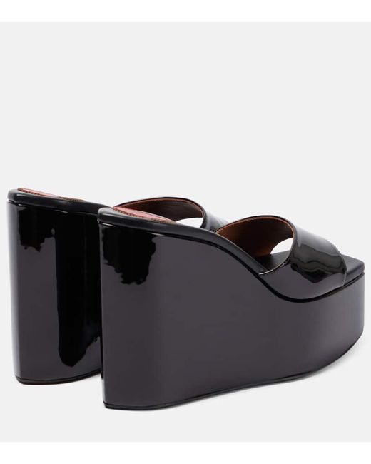 Alaïa Black Patent Leather Platform Wedge Mules