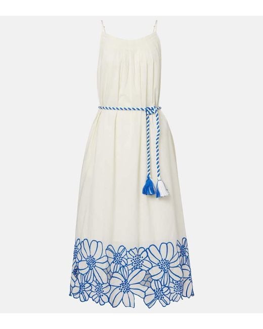 Velvet White Besticktes Midikleid Juliette Aus Baumwolle