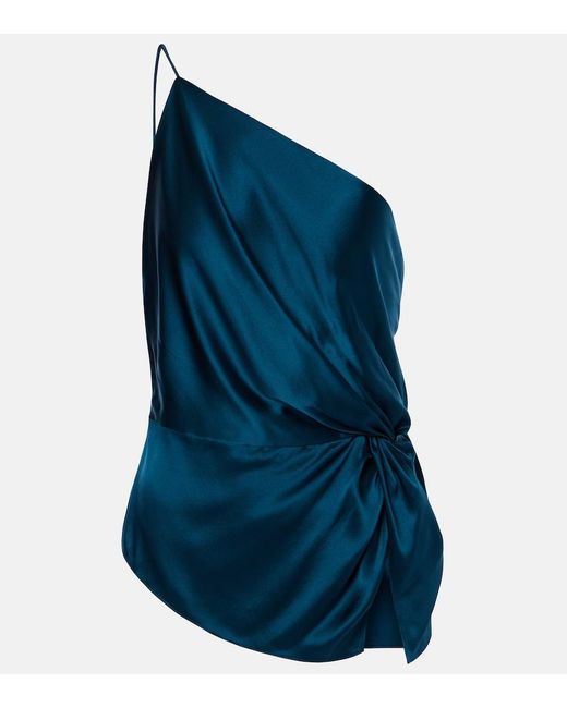 The Sei Blue Gathered Silk Satin Top