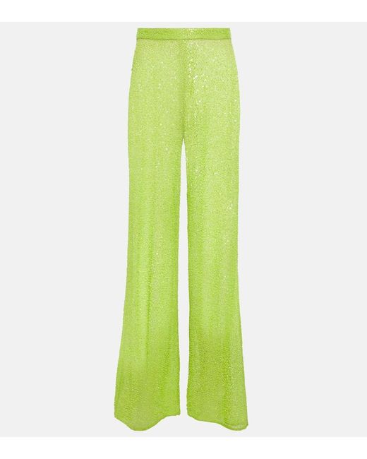 Pantaloni Con Paillettes A Gamba Larga di Self-Portrait in Green