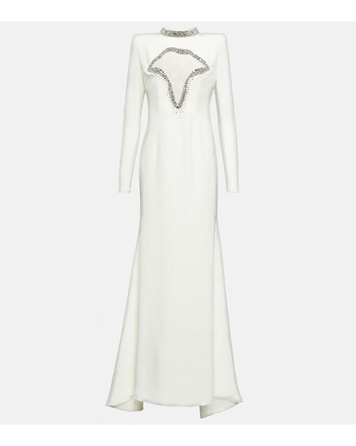 Miss Sohee White Crystal-Embellished Silk Cutout Gown