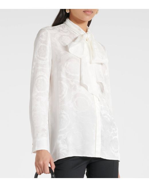 Versace White Barocco Silk-trimmed Jacquard Blouse