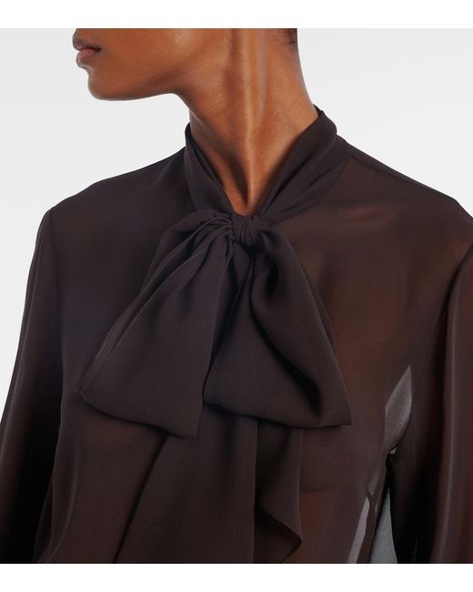 Gabriela Hearst Brown Shildon Tie-Neck Silk Blouse