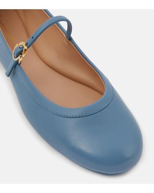 Gianvito Rossi Blue Carla Leather Mary Jane Flats
