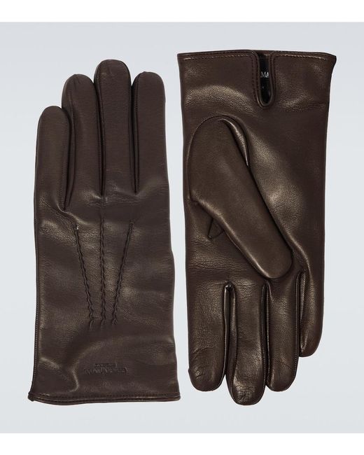 Giorgio Armani Brown Cashmere-Lined Leather Gloves for men