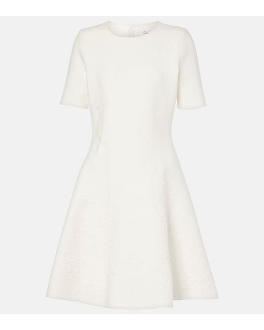 Oscar de la Renta White Bridal Floral Jacquard Minidress