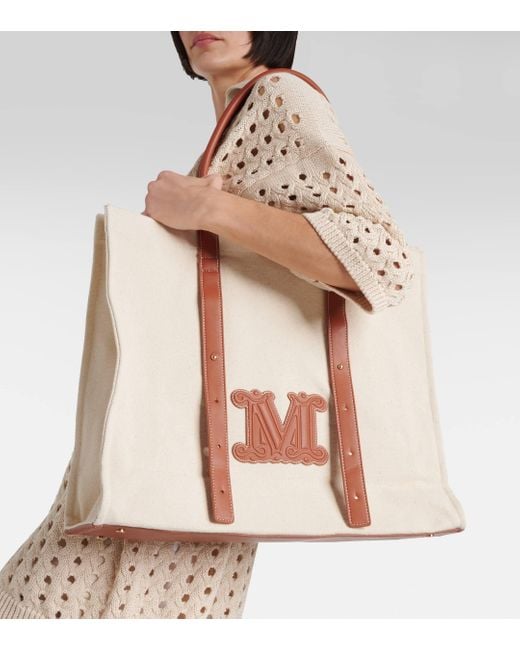 Max Mara Natural Brava Leather-trimmed Tote Bag