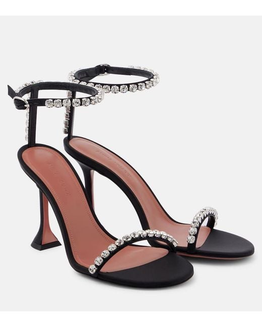 AMINA MUADDI Black Gigi 95 Embellished Satin Sandals