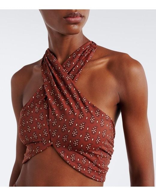Johanna Ortiz Red Printed Halterneck Bikini Top