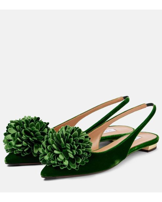 Aquazzura Green Couturier Velvet Slingback Flats