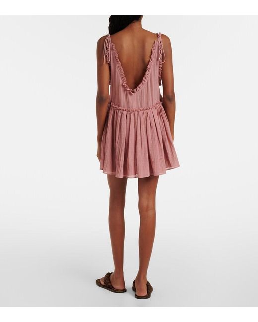 The Attico Pink Ruffled Cotton Gauze Minidress