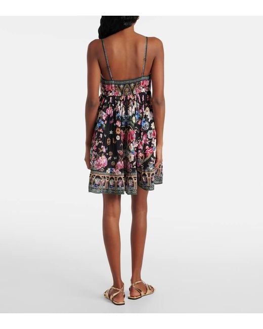 Vestido Corto De Seda Con Cristales Camilla de color Black