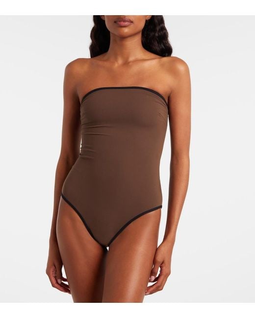 Totême Brown Strapless Swimsuit