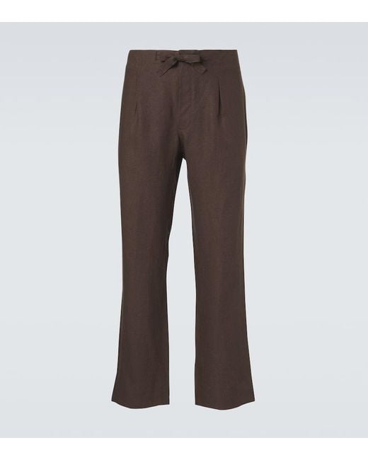STÒFFA Brown Linen Straight Pants for men