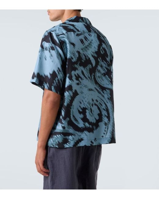 Commas Blue Printed Cotton And Silk Twill Shirt for men
