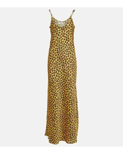 Rabanne Metallic Chain-Detail Leopard-Print Satin Slip Dress