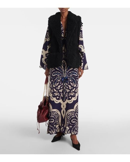 Johanna Ortiz Black Shearling-Trimmed Suede Vest