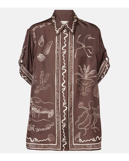 ALÉMAIS Brown Sammy Printed Silk Shirt