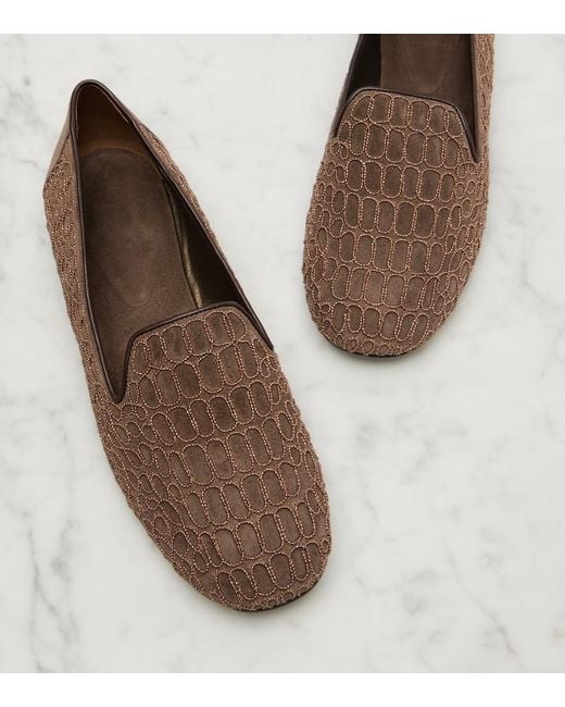 Brunello Cucinelli Brown Embellished Suede Loafers