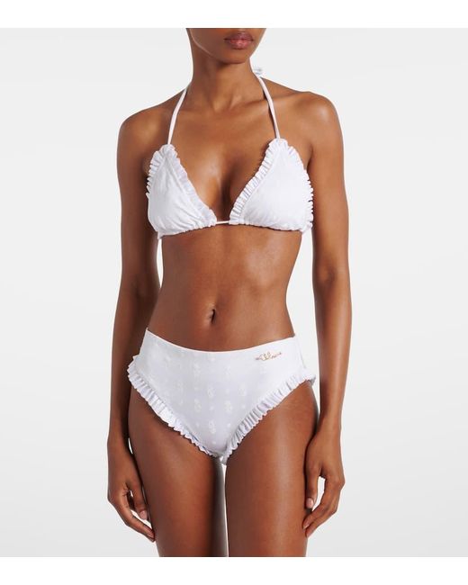 Chloé White Borderie Anglaise Ruffled Bikini Bottoms